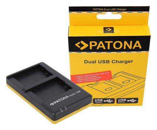 Panasonic DMW-BLC12E Dual akkumulátor töltő USB-C kábellel - Utángyártott