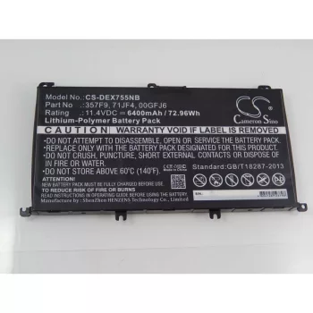   Dell 00GFJ6, 071JF4, 357F9, 71JF4 Laptop akkumulátor - 6400mAh (11.4V Fekete) - Utángyártott