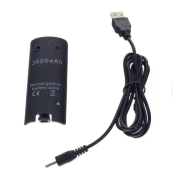   Nintendo Wii Remote kontroller akkumulátor + USB kábel - 3600mAh fekete - Utángyártott