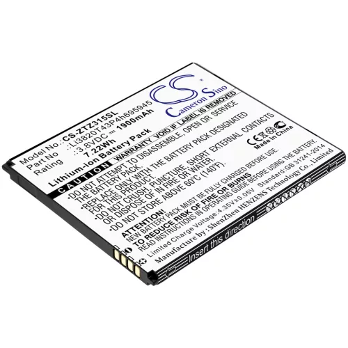 ZTE Z3153 készülékhez mobiltelefon akkumulátor (Li-Ion, 1900mAh / 7.22Wh, 3.8V) - Utángyártott