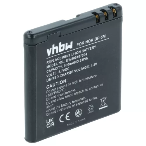 Nokia BP-5M helyettesítő mobiltelefon akkumulátor (Li-Ion, 900mAh / 3.33Wh, 3.7V) - Utángyártott