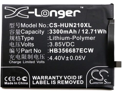 Huawei HB356687ECW helyettesítő mobiltelefon akkumulátor (Li-Polymer, 3300mAh / 12.71Wh, 3.85V) - Utángyártott