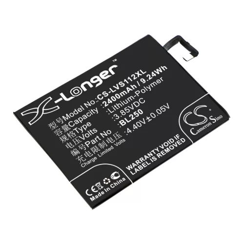 Lenovo BL250 helyettesítő mobiltelefon akkumulátor (Li-Polymer, 2400mAh / 9.24Wh, 3.85V) - Utángyártott