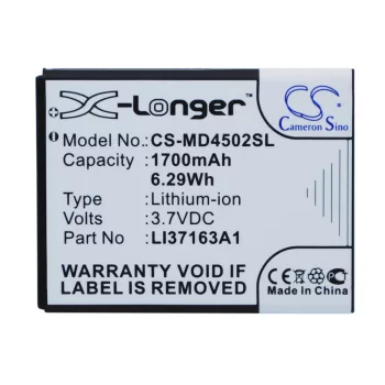   Medion LI37163A1 helyettesítő mobiltelefon akkumulátor (Li-Ion, 1700mAh / 6.29Wh, 3.7V) - Utángyártott