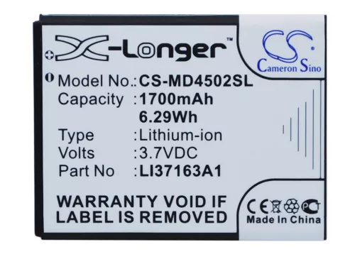 Medion LI37163A1 helyettesítő mobiltelefon akkumulátor (Li-Ion, 1700mAh / 6.29Wh, 3.7V) - Utángyártott