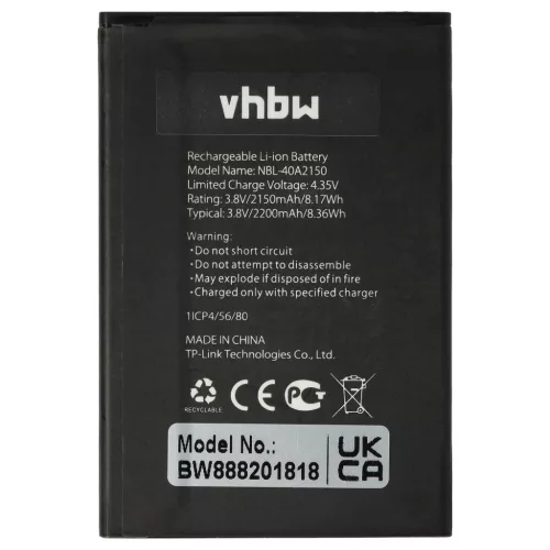 Neffos/TP-Link NBL-40A2150 helyettesítő mobiltelefon akkumulátor (Li-Ion, 2050mAh / 7.79Wh, 3.8V) - Utángyártott