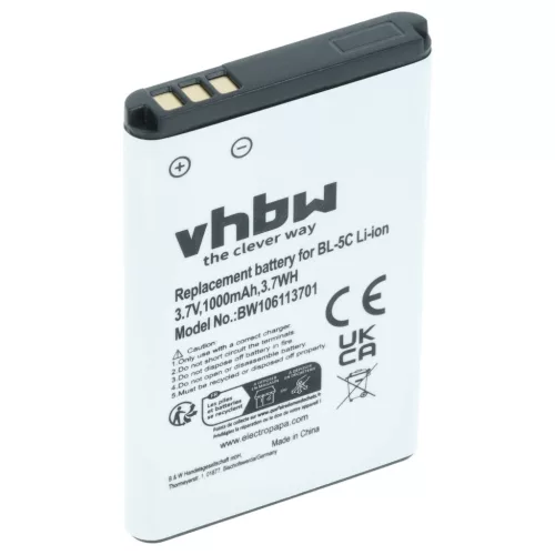 Nokia BL-5CA helyettesítő mobiltelefon akkumulátor (Li-Ion, 1000mAh / 3.7Wh, 3.7V) - Utángyártott