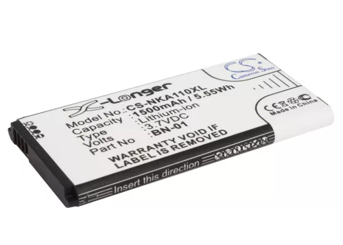 Nokia BN-01 helyettesítő mobiltelefon akkumulátor (Li-Ion, 1500mAh / 5.55Wh, 3.7V) - Utángyártott