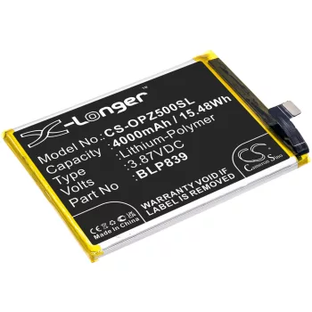   Oppo BLP839 helyettesítő mobiltelefon akkumulátor (Li-Polymer, 4000mAh / 15.48Wh, 3.87V) - Utángyártott
