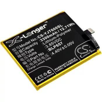   OnePlus BLP657 helyettesítő mobiltelefon akkumulátor (Li-Polymer, 3300mAh / 12.71Wh, 3.85V) - Utángyártott