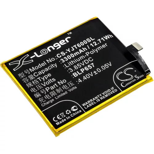 OnePlus BLP657 helyettesítő mobiltelefon akkumulátor (Li-Polymer, 3300mAh / 12.71Wh, 3.85V) - Utángyártott