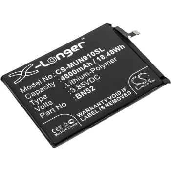   Redmi BN52 helyettesítő mobiltelefon akkumulátor (Li-Polymer, 4800mAh / 18.48Wh, 3.85V) - Utángyártott