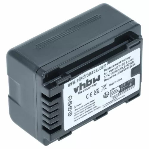 Panasonic VW-VBT190 helyettesítő fényképezőgép akkumulátor (Li-Ion, 3.6V, 1600mAh / 5.76Wh) - Utángyártott