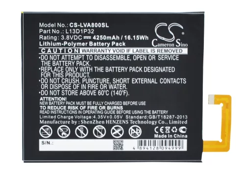 Lenovo L13D1P32 helyettesítő tablet akkumulátor (Li-Polymer, 3.8V, 4250mAh / 16.15Wh) - Utángyártott