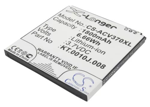 Acer KT.0010J.008 helyettesítő mobiltelefon akkumulátor (Li-ion, 3.7V, 1800mAh / 6.66Wh) - Utángyártott