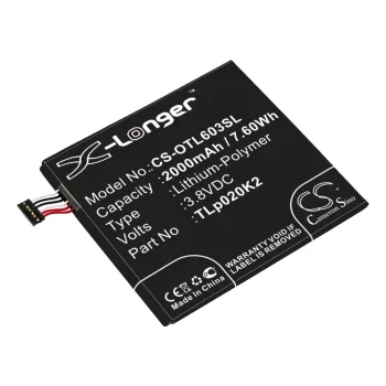   Alcatel TLp020K2 helyettesítő mobiltelefon akkumulátor (Li-Polymer, 3.8V, 7.60Wh / 2000mAh) - Utángyártott