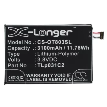   Alcatel TLp031C2 helyettesítő mobiltelefon akkumulátor (Li-Polymer, 3.8V, 11.78Wh / 3100mAh) - Utángyártott