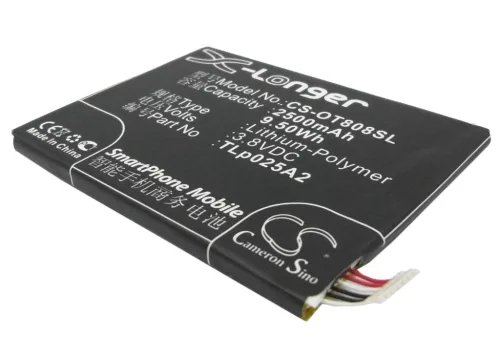 Alcatel TLp025A4 helyettesítő mobiltelefon akkumulátor (Li-Polymer, 3.8V, 9.50Wh / 2500mAh) - Utángyártott
