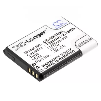   Nokia BL-5B helyettesítő mobiltelefon akkumulátor (Li-ion, 3.7V, 2.78Wh / 750mAh) - Utángyártott