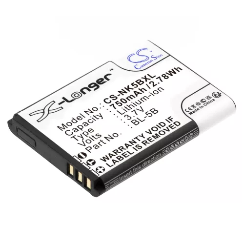 Nokia BL-5B helyettesítő mobiltelefon akkumulátor (Li-ion, 3.7V, 2.78Wh / 750mAh) - Utángyártott