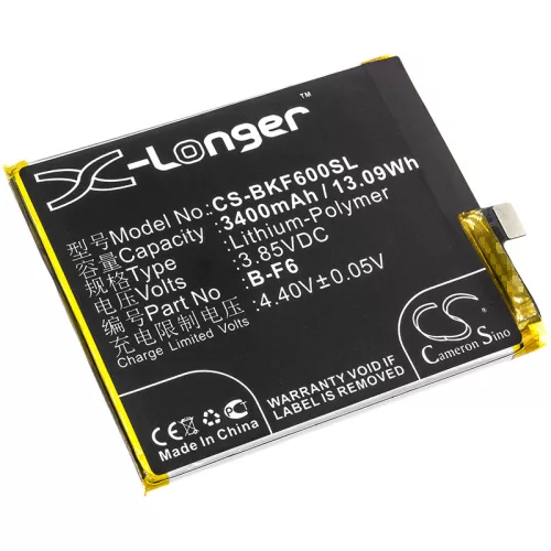 BBK B-F6 helyettesítő mobiltelefon akkumulátor (Li-Polymer, 3.85V, 13.09Wh / 3400mAh) - Utángyártott