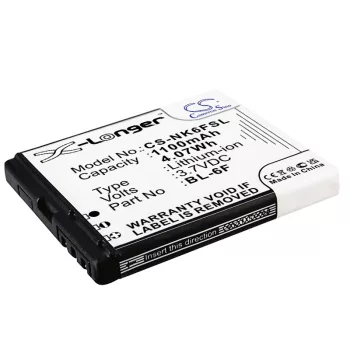   Nokia BL-6F helyettesítő mobiltelefon akkumulátor (Li-ion, 3.7V, 4.07Wh / 1100mAh) - Utángyártott