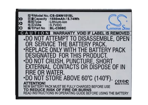 GIONEE BL-C008C helyettesítő mobiltelefon akkumulátor (Li-ion, 3.7V, 5.74Wh / 1550mAh) - Utángyártott