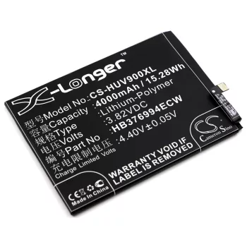   Huawei HB376994ECW helyettesítő mobiltelefon akkumulátor (Li-Polymer, 3.82V, 15.28Wh / 4000mAh) - Utángyártott