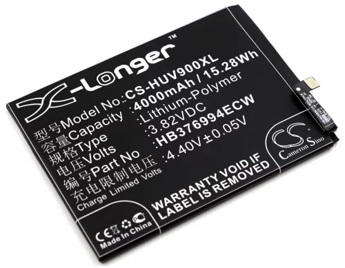 Huawei HB376994ECW helyettesítő mobiltelefon akkumulátor (Li-Polymer, 3.82V, 15.28Wh / 4000mAh) - Utángyártott