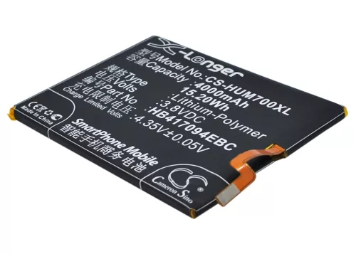 Huawei HB417094EBC helyettesítő mobiltelefon akkumulátor (Li-Polymer, 3.8V, 15.20Wh / 4000mAh) - Utángyártott