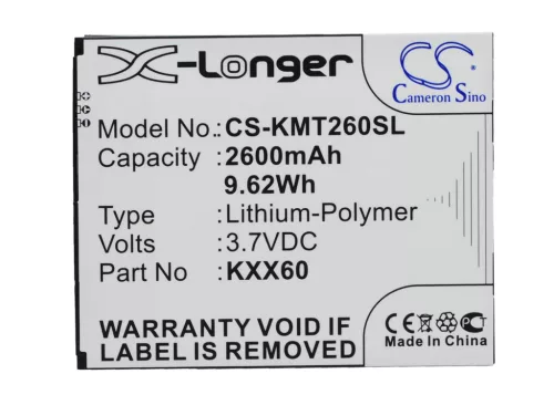 KAZAM KXX60-FHABC009886 helyettesítő mobiltelefon akkumulátor (Li-Polymer, 3.7V, 9.62Wh / 2600mAh) - Utángyártott
