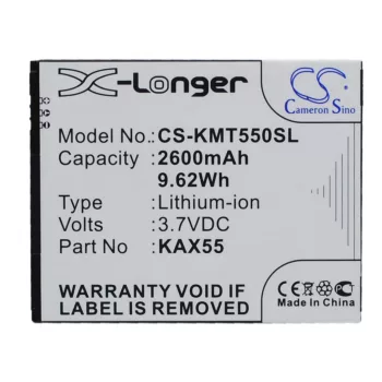   KAZAM KAX55-BKBAK007752 helyettesítő mobiltelefon akkumulátor (Li-ion, 3.7V, 9.62Wh / 2600mAh) - Utángyártott