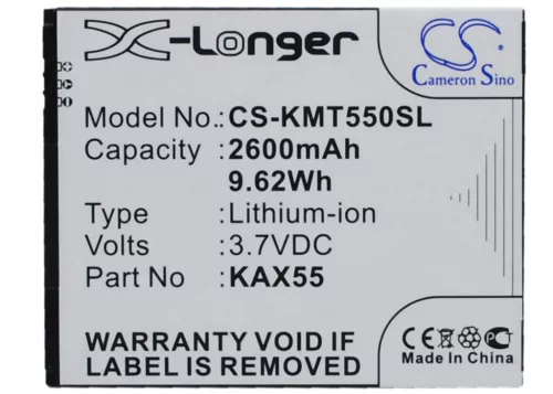 KAZAM KAX55-BKBAK007752 helyettesítő mobiltelefon akkumulátor (Li-ion, 3.7V, 9.62Wh / 2600mAh) - Utángyártott