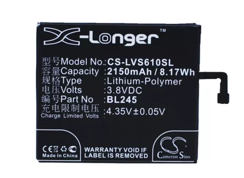 Lenovo BL245 helyettesítő mobiltelefon akkumulátor (Li-Polymer, 3.8V, 8.17Wh / 2150mAh) - Utángyártott