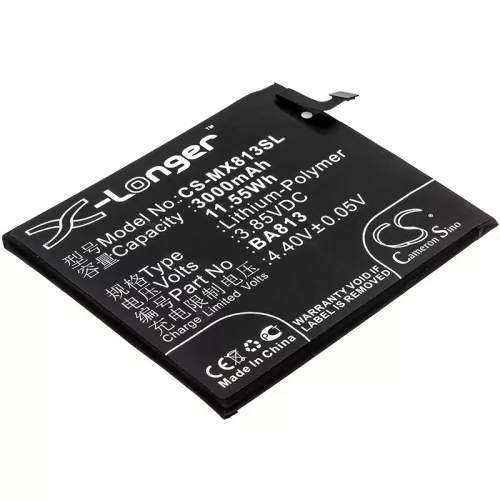 Meizu BA813 helyettesítő mobiltelefon akkumulátor (Li-Polymer, 3.85V, 11.55Wh / 3000mAh) - Utángyártott