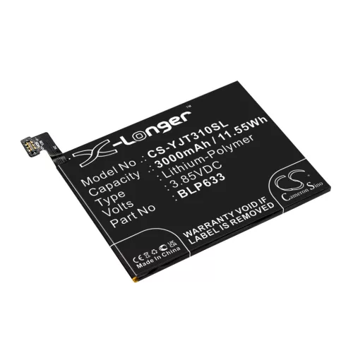 OnePlus BLP633 helyettesítő mobiltelefon akkumulátor (Li-Polymer, 3.85V, 11.55Wh / 3000mAh) - Utángyártott