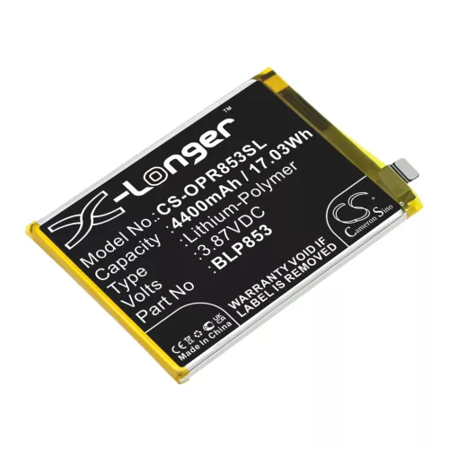 OPPO BLP853 helyettesítő mobiltelefon akkumulátor (Li-Polymer, 3.87V, 17.03Wh / 4400mAh) - Utángyártott