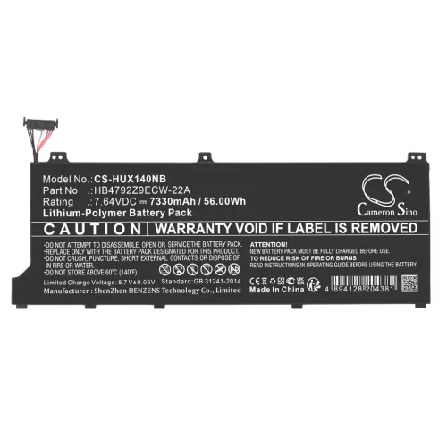 Honor HB4792Z9ECW-22A helyettesítő laptop akkumulátor (Li-Polymer, 7.64V, 7330mAh / 56.00Wh) - Utángyártott