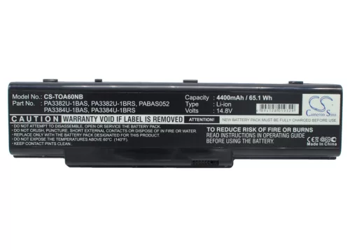 Toshiba PA3384U-1BRS helyettesítő laptop akkumulátor (Li-ion, 14.8V, 4400mAh) - Utángyártott