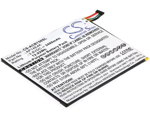 Acer KT00104001 helyettesítő tablet akkumulátor (Li-Polymer, 3.8V, 3400mAh / 12.92Wh) - Utángyártott
