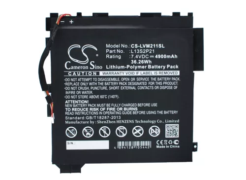 Lenovo L13S2P21 helyettesítő tablet akkumulátor (Li-Polymer, 7.4V, 4900mAh / 36.26Wh) - Utángyártott