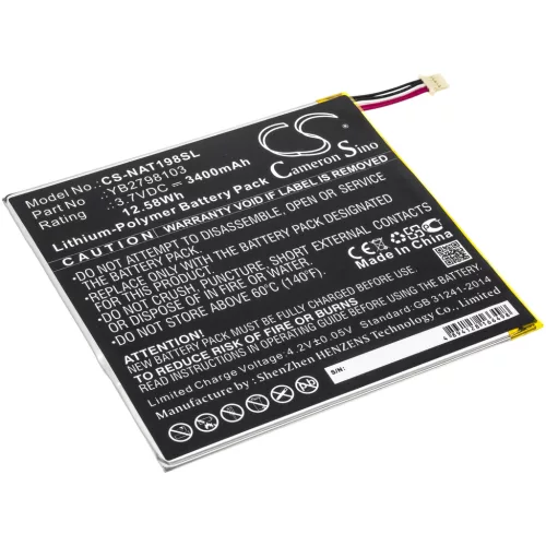 ONN YB2798103 helyettesítő tablet akkumulátor (Li-Polymer, 3.7V, 3400mAh / 12.58Wh) - Utángyártott