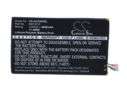 Acer KT.0010S.007 helyettesítő mobiltelefon akkumulátor (Li-Polymer, 3.8V, 3000mAh / 11.40Wh) - Utángyártott