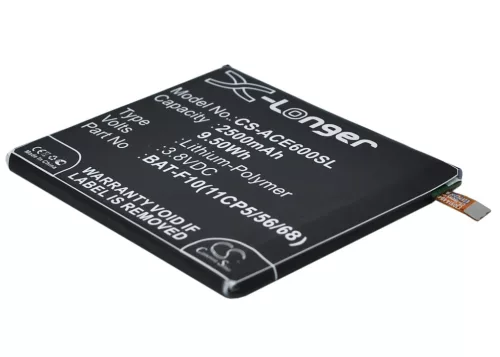 Acer KT.0010S.012 helyettesítő mobiltelefon akkumulátor (Li-Polymer, 3.8V, 2500mAh / 9.50Wh) - Utángyártott