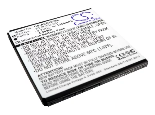 Acer KT.0010J.001 helyettesítő mobiltelefon akkumulátor (Li-ion, 3.7V, 1350mAh / 4.99Wh) - Utángyártott