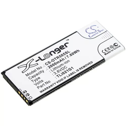 Alcatel TLi021G1 helyettesítő mobiltelefon akkumulátor (Li-ion, 3.8V, 2000mAh / 7.60Wh) - Utángyártott