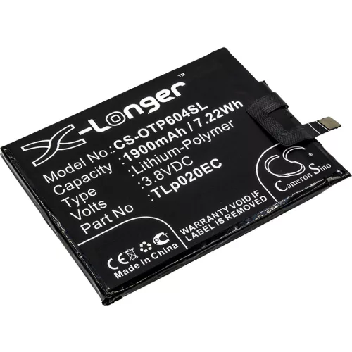 Alcatel TLp020EC helyettesítő mobiltelefon akkumulátor (Li-Polymer, 3.8V, 1900mAh / 7.22Wh) - Utángyártott