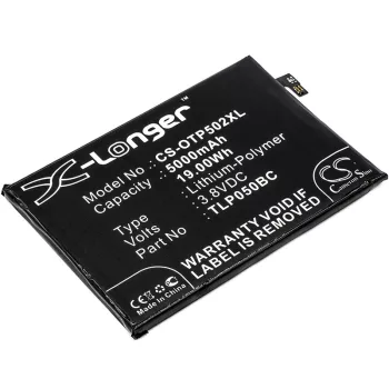   Alcatel TLP050BC helyettesítő mobiltelefon akkumulátor (Li-Polymer, 3.8V, 5000mAh / 19.00Wh) - Utángyártott
