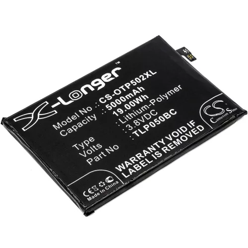 Alcatel TLP050BC helyettesítő mobiltelefon akkumulátor (Li-Polymer, 3.8V, 5000mAh / 19.00Wh) - Utángyártott