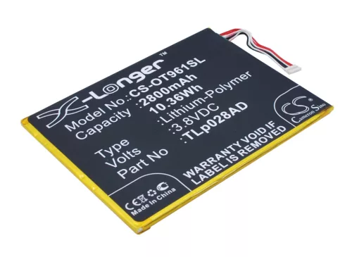 Alcatel TLp034B helyettesítő mobiltelefon akkumulátor (Li-Polymer, 3.8V, 2800mAh / 10.64Wh) - Utángyártott